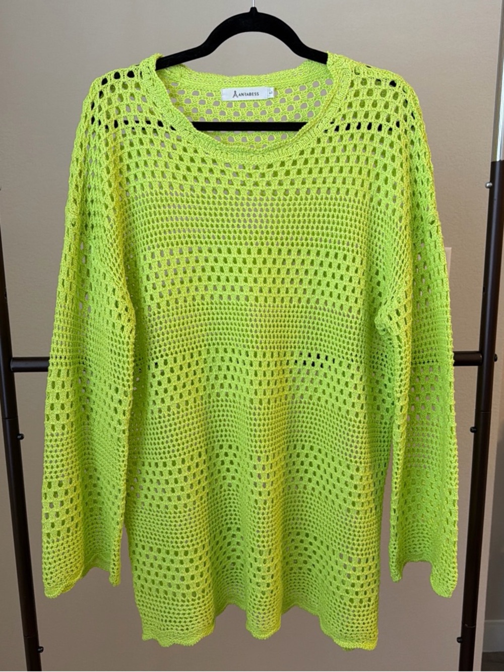 Crochet Open-Knit Cover Up - Neon Lime